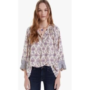 Natalie Martin Remy Floral Print Blouse Shirt in LILAC CYPRUS Size Large